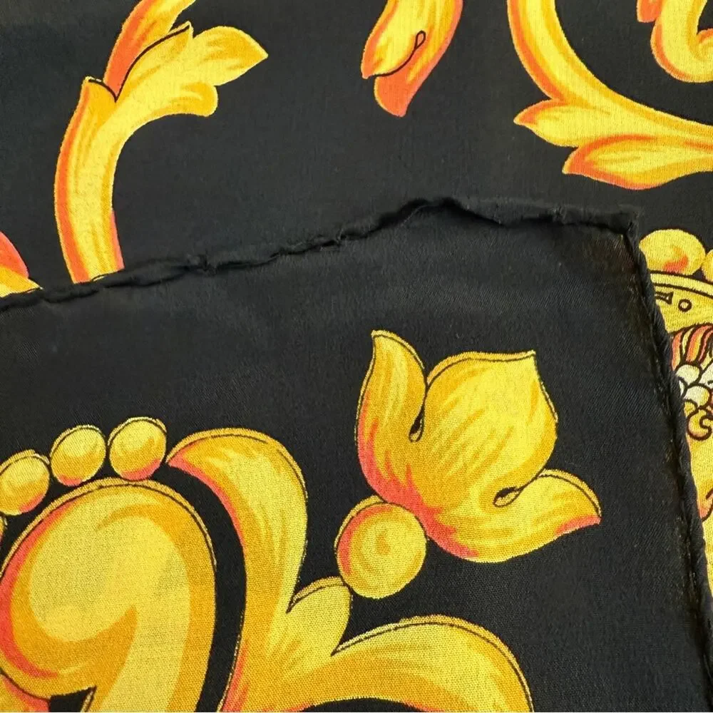 Escada Baroque Gold Black Silk Scarf 34”x35”